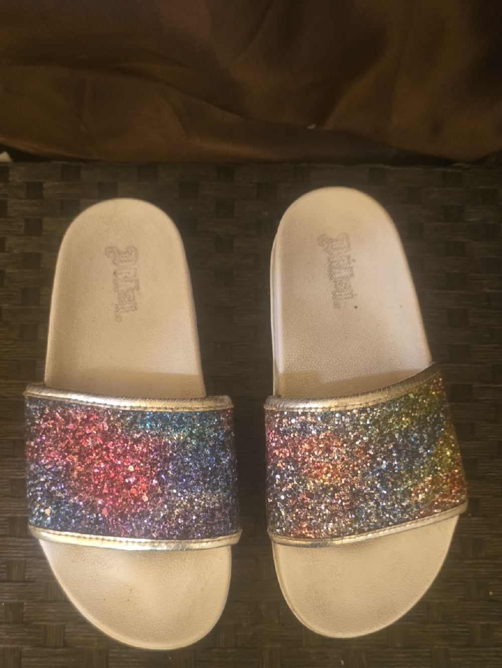 Multicolor Glitter Sparkle Rainbow Slide Sandals With Metallic TrimGirls Size 4